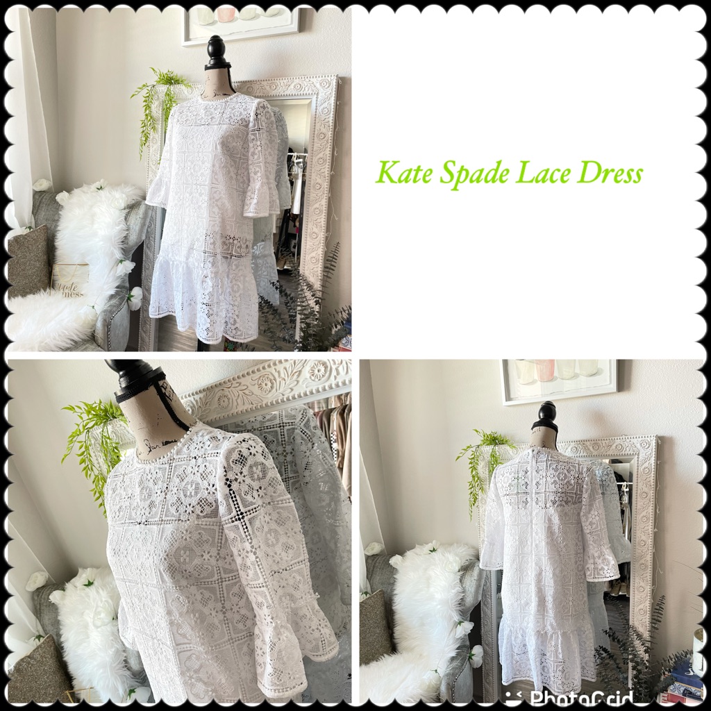 Kate Spade White Lace Flounce Dress New Sz 0